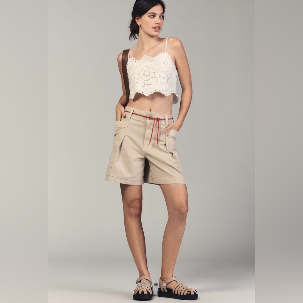 Anthropologie Pilcro High Rise Utility Shorts in Sand - Picture 2 of 4